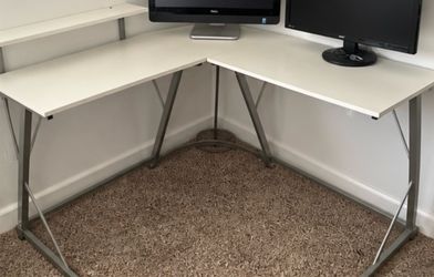 L-Shaped Corner Desk White and Silver