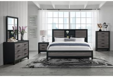 Urban farmhouse design 6 pc bedroom set w/rustic grey finish