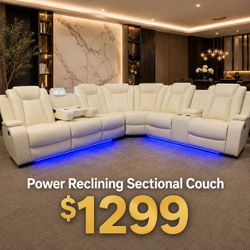 Modern Power Reclining Sectional Sofa With LED Light