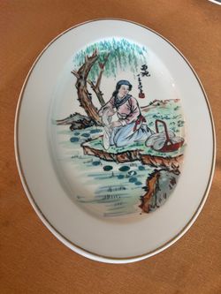 Vintage Golden-Rimmed Hand-painted Glazed Porcelain serving platters