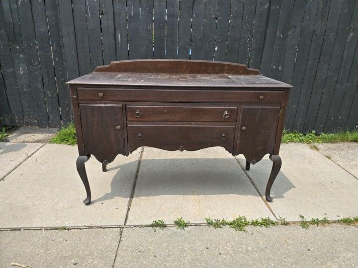 Antique Walnut Wood Long Buffet Server