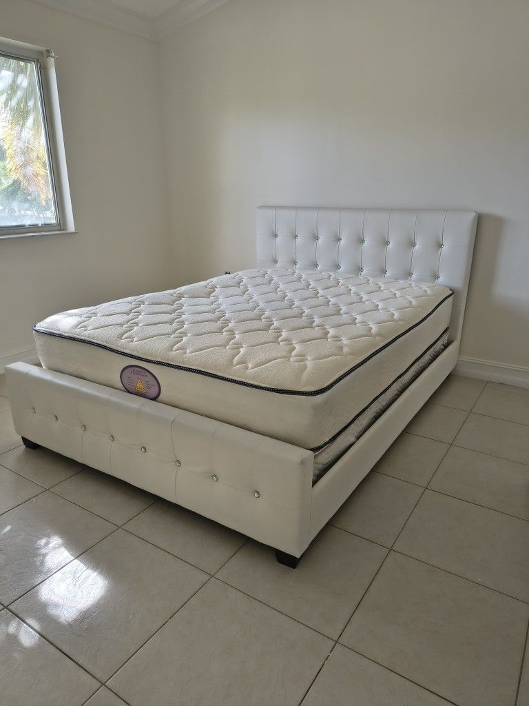 Queen Bed With Mattress, Spring, Head Board And Frame