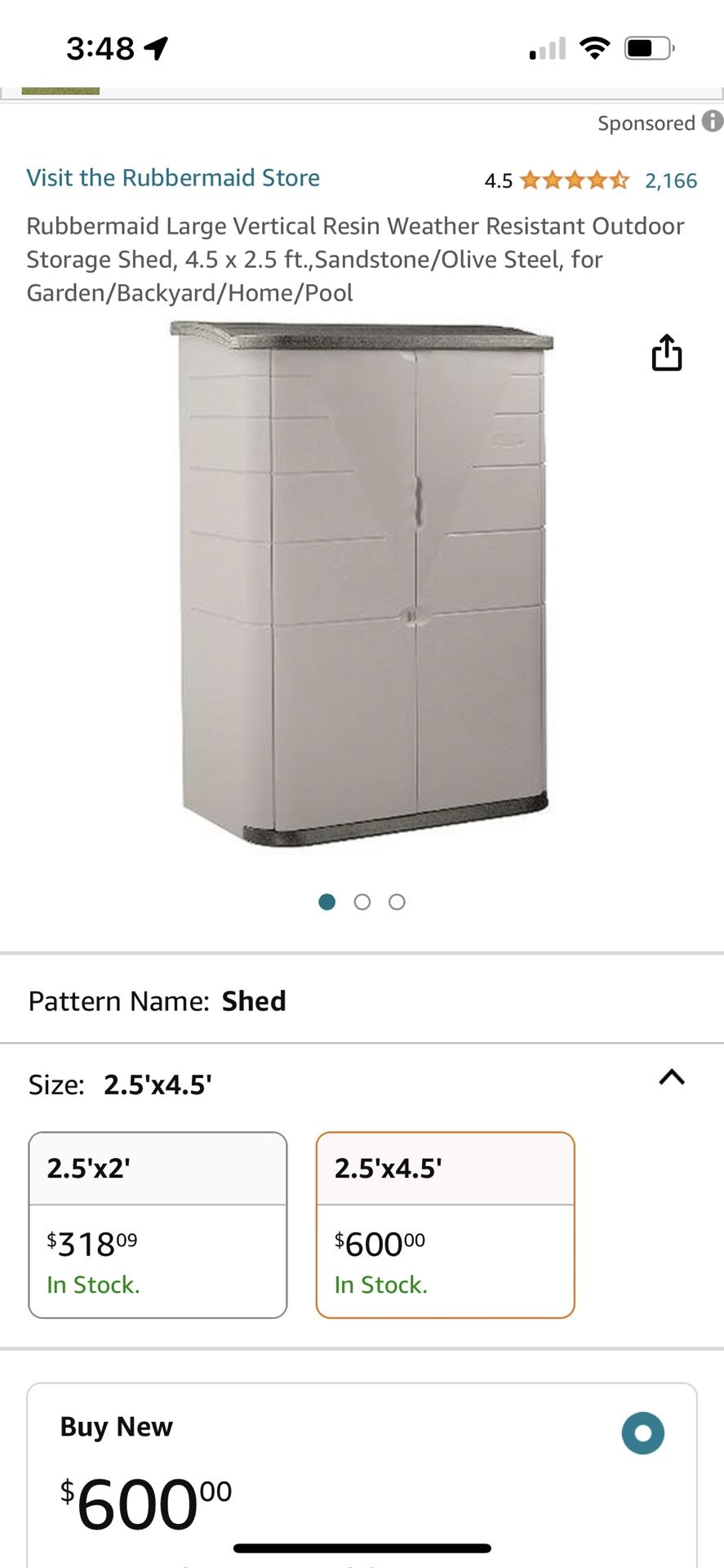 Rubbermaid Large Vertical Resin Weather Resistant Outdoor Storage Shed, 4.5  x 2.5 ft for Sale in Austin, TX - OfferUp