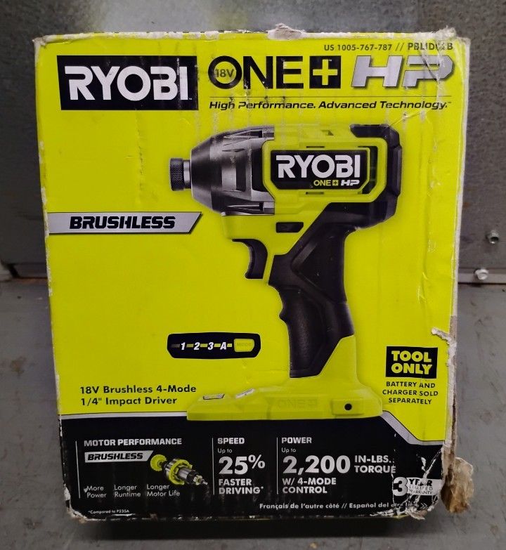 (NEW) Ryobi 18V ONE+ HP Brushless 1/4" 4-Mode Hex Impact Driver 