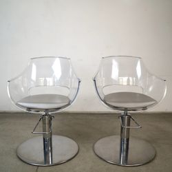 Pair Of Swivel Lucite Arm Chairs 