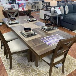Moriville Grayish Brown Dining Table and 6 Chairs