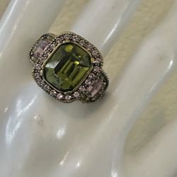  Heidi Daus “Princess” Ring – Olive Green & Pink Crystal Statement Ring