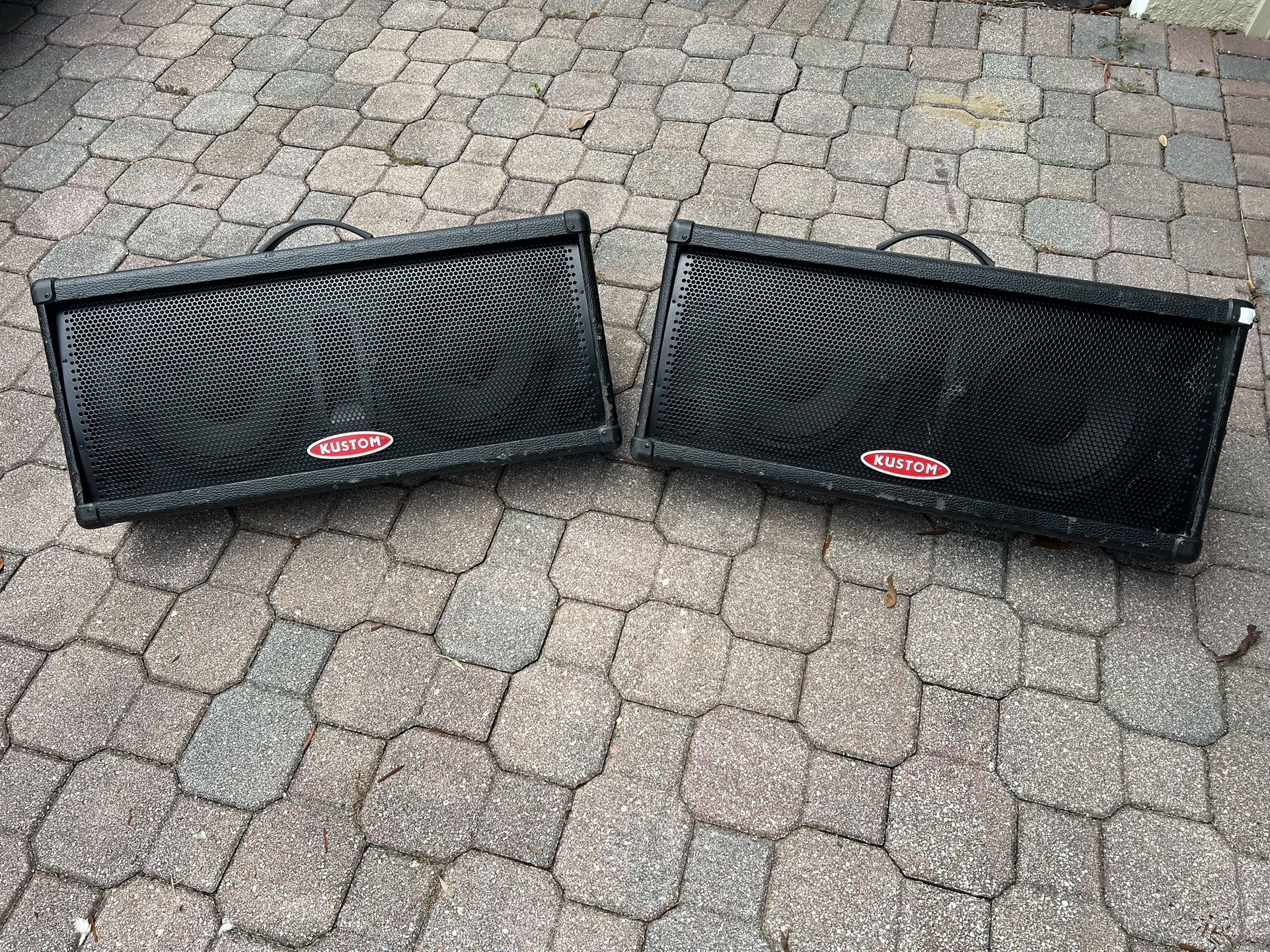  A Pair Of Kustom PA KPM210 100W Dual 10" 2-Way Powered Monitor