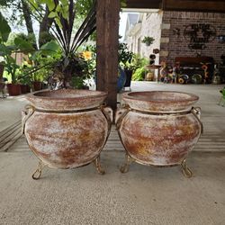 Rustic Round Clay Pots (Planters) Plants, Pottery, Talavera. $70 cada una.