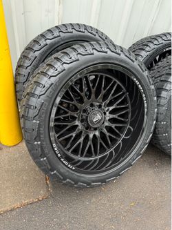 NEW 24x12 axe offroad wheels wrapped in 35x13.50R24 LT rbp tires 8 lug 8x6.5 bolt pattern