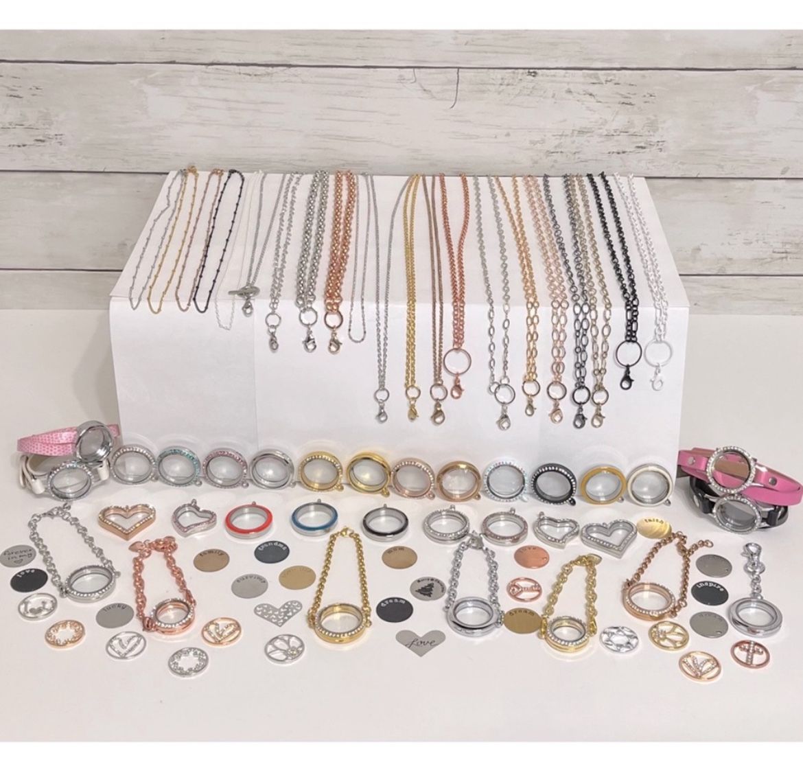 HUGE LOT 500+ Pc. Floating Lockets, Necklace Chains & Window Plates FIRM