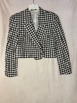 Vintage Womens sze 14 ABSOLUTE blazer cropped houndstooth - 100% wool -