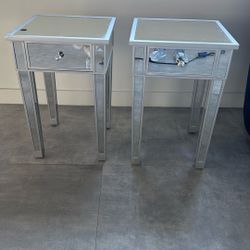 2 End Tables Silver And Glass Like New 