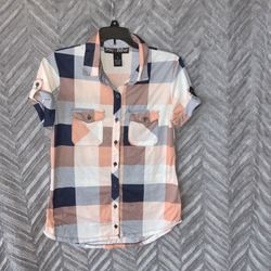 Polly & Esther Button Plaid Shirt Wm M