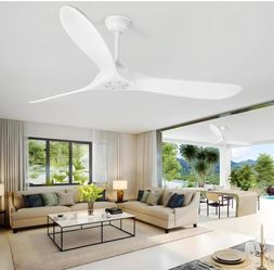 #1516E-60 Inch White Ceiling Fan No Light,Wood Propeller Blades,Outdoor Ceiling Fan without Light,Quiet Operation,Speed Memory Function,Large Airflow