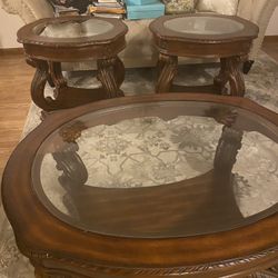 3 Cherrywood Glass Top Living Room Tables