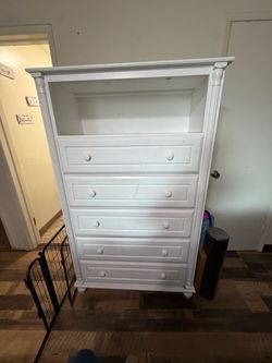 FREE White Wood Tall Dresser with Open Shelf