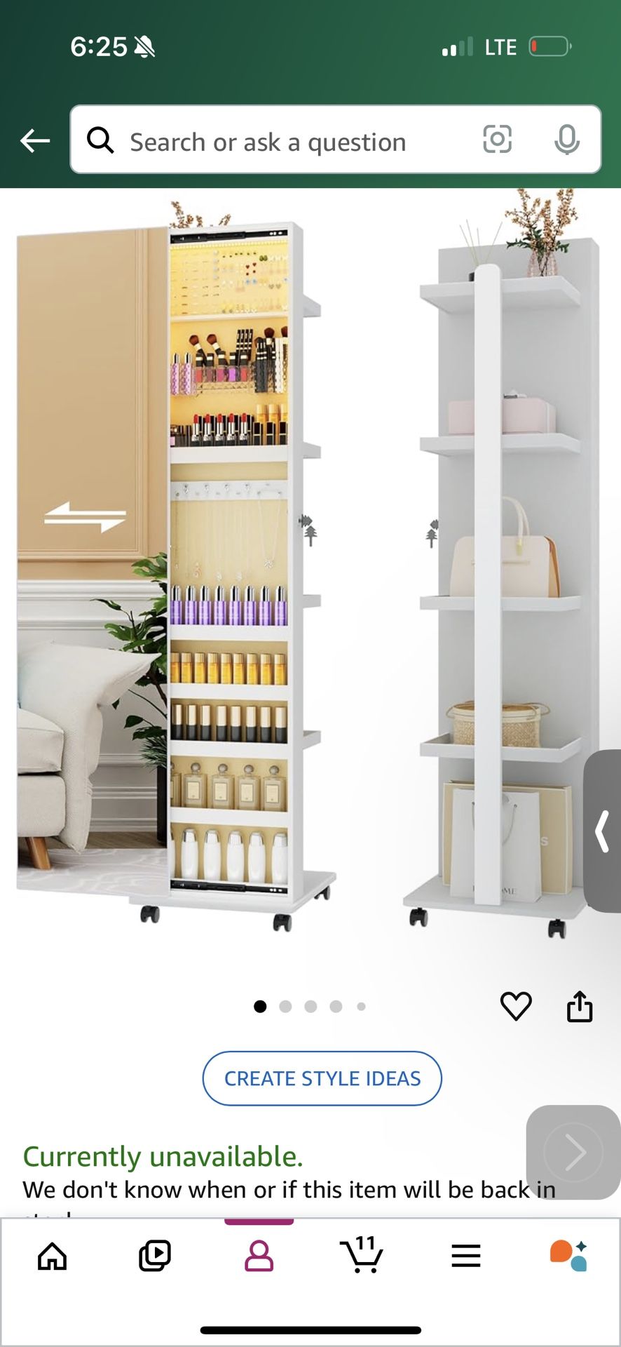 Full-length Mirror Jewelry Cabinet Standing: 360° Swivel Jewelry Armoire with Storage - Rotating Makeup Organizer, 5-Tier Shelves & Full Body Mirror w