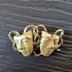 Comedy + Tragedy Vintage Brooch / Pin Art Deco