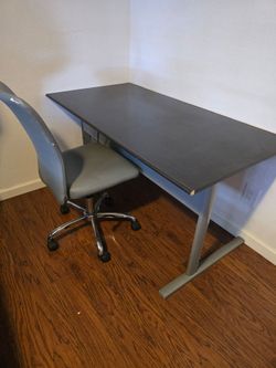 Dark Gray Desk with Metal Legs and Grey chair