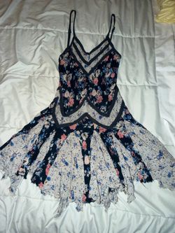 Free People Intimately In And Out Ditzy Blue Floral Slip mini Dress Small