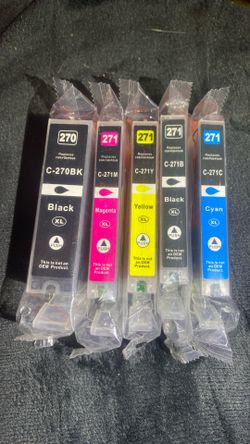 270C-C271 Lot of 5 Sealed Canon Print Cartridges - Black, Cyan, Magenta & yellow