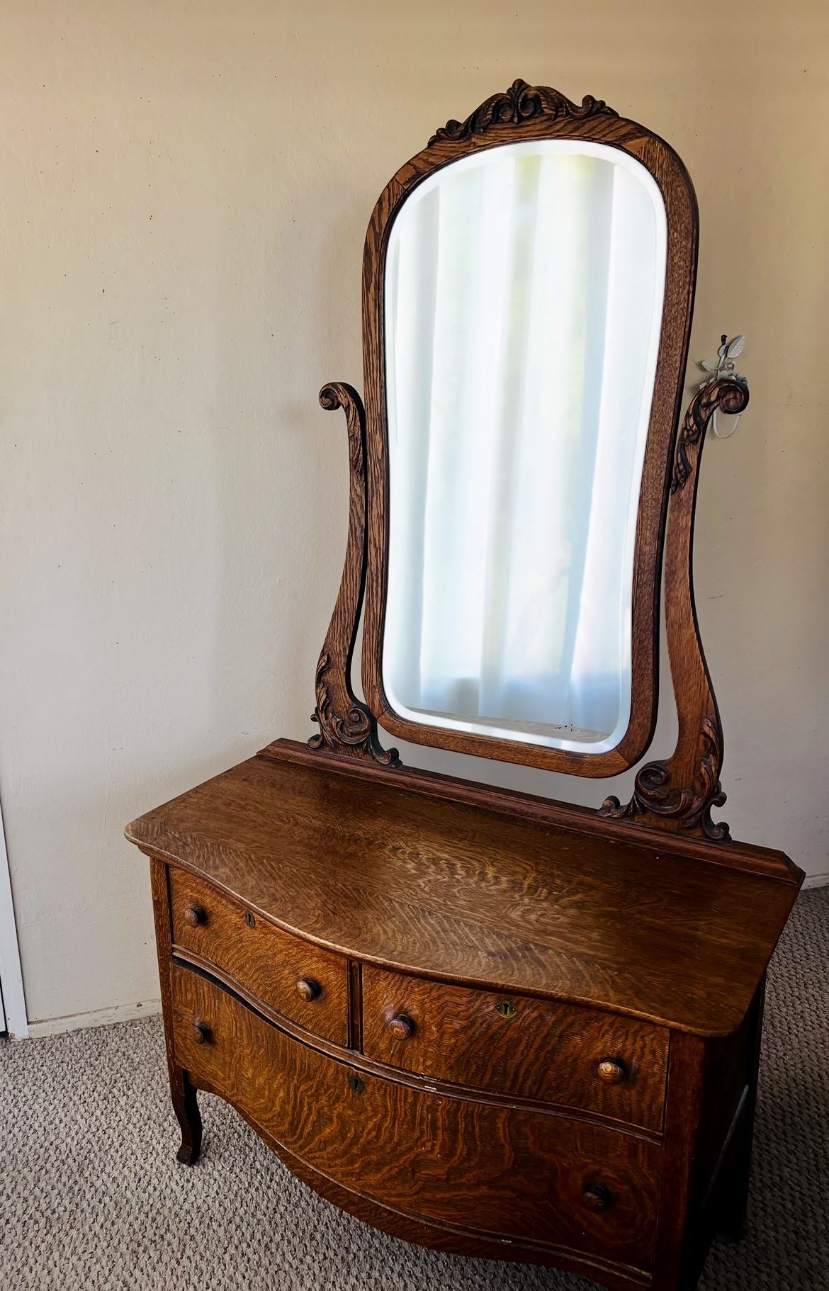 Antique Oak princess Dresser With Mirror