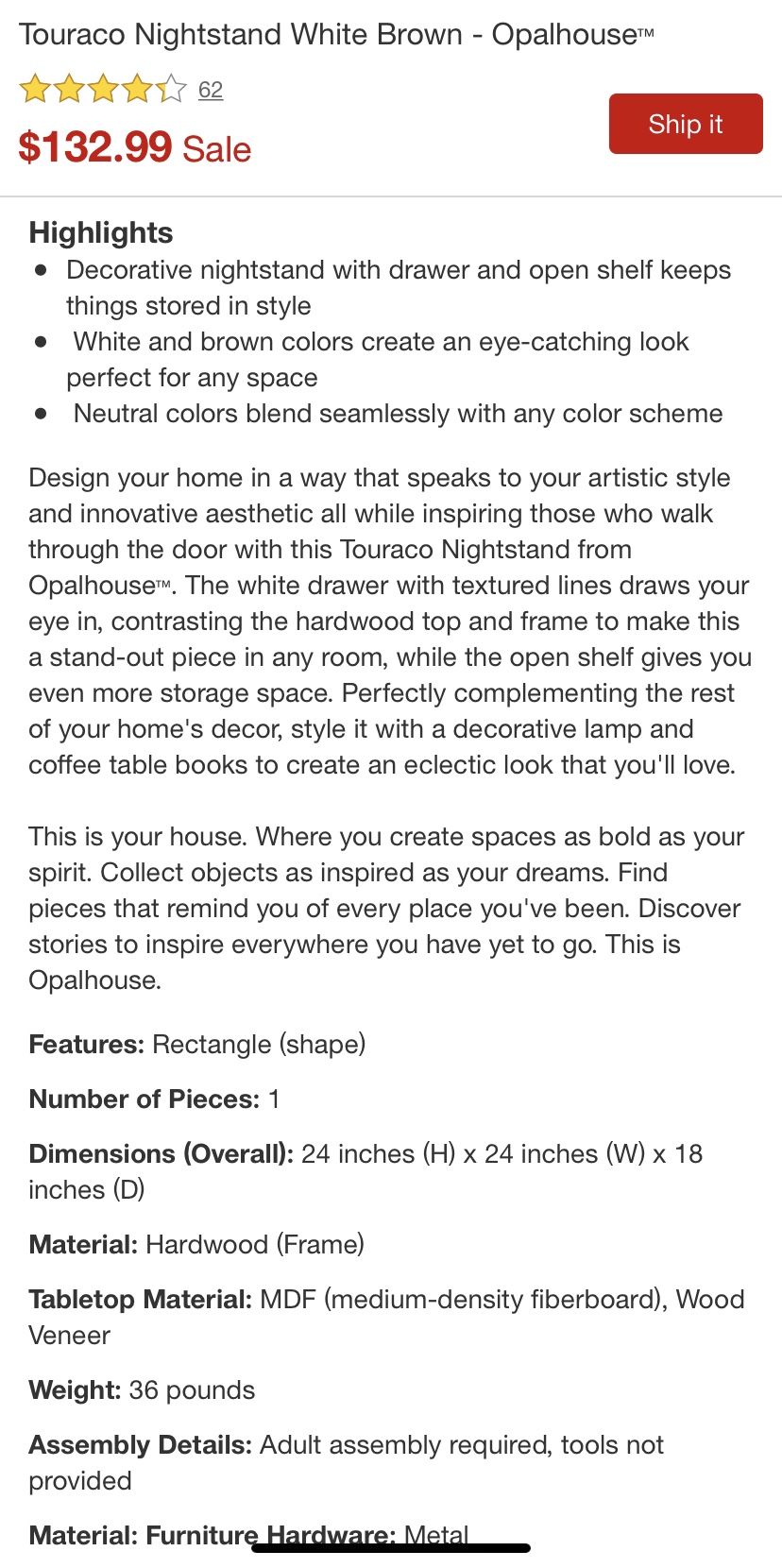 Opalhouse Touraco Nightstand Side Table from Target for Sale in