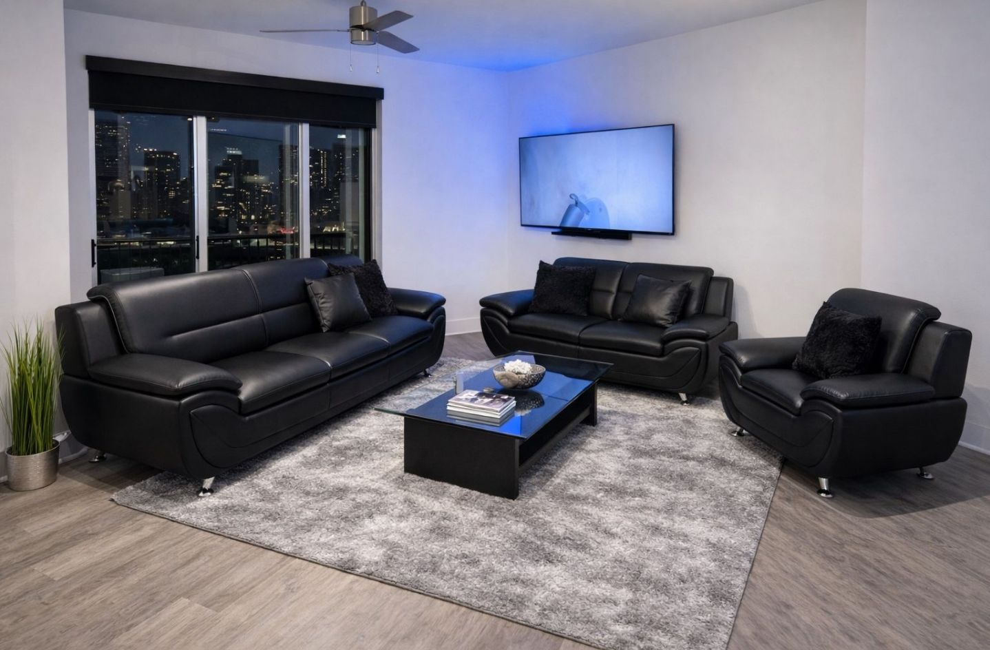 π₯ Brand new premium leather black modern sofa + loveseat - opt chair | Pay after delivery π
