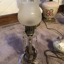 Antique Lamp  w/Crystal Prisms