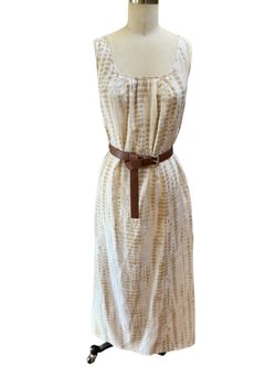 Michael Kors Women 100% Silk Maxi Dress W/ Pockets And Brown Belt, Size XS