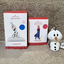 Disney Hallmark lot of 3 Frozen Christmas ornament Olaf Peekbuster Princess Anna