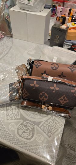Brown Monogram Print Crossbody Handbag