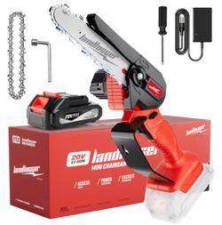 Landlogger Mini Chainsaw with adjustable chain. Includes one battery