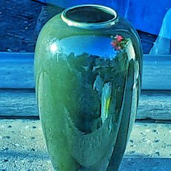 Huge MCM royal haeger dk olive green 13" high art pottery ceramic vase w tag 1998 !   Perfect condition !   Huge ! 