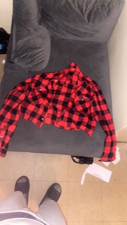 Red Black Buffalo Plaid Cropped Flannel Shirt