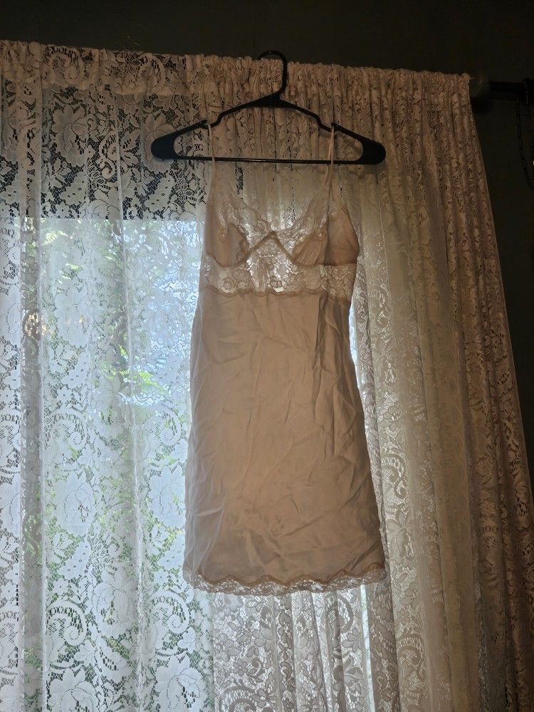 Vintage White Lace Silk Slip Dress