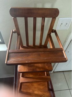 Antique Vintage Small 26" High Chair Oak Wood Child Baby Overhead Swing Tray