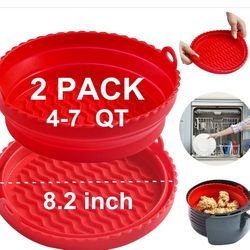 New  2PCS Food Safe Foldable Air Fryer Silicone Liner for 4-7QT 8-10inch Basket Reusable Air Fryer