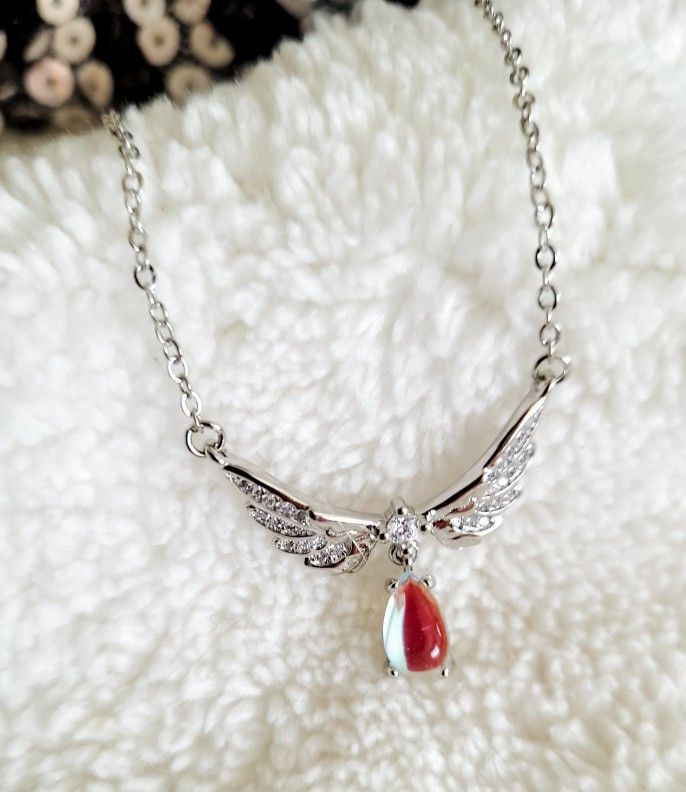 STERLING SILVER ANGEL WINGS DROP NECKLACE 