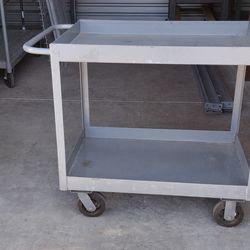 Heavy Duty Metal Rolling Cart With Two Shelves