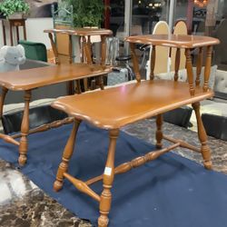 Set Of 2 Vintage Side End Tables Solid Wood 