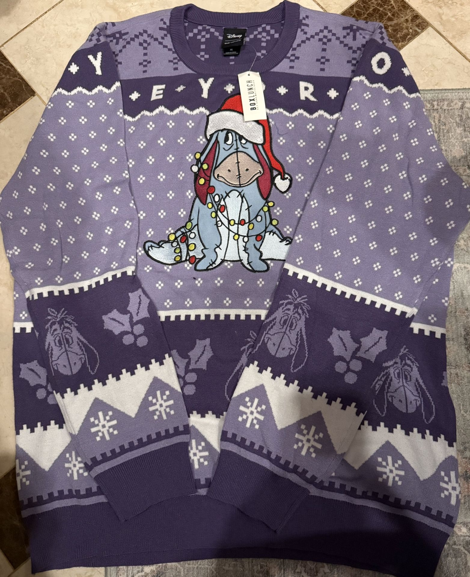 NEW ! Our Universe Disney Winnie the Pooh Eeyore Patterned Holiday Sweater 