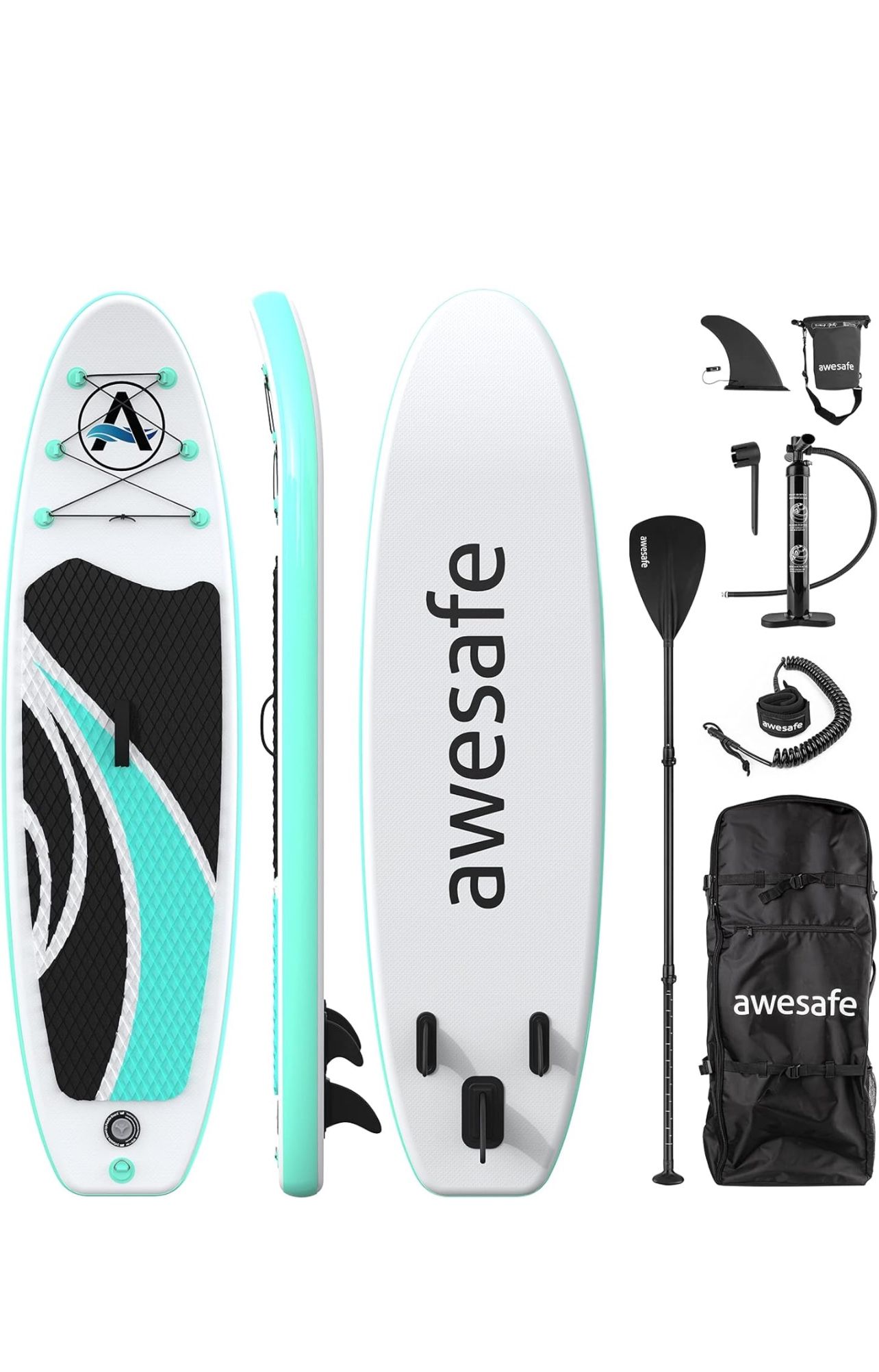 awesafe Inflatable Stand Up Paddle Board 10'x32''x6'' SUP with ISUP Accessories Backpack, Fin, Paddle, Double Action Pump, Leash, Waterproof Bag for Y