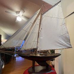 Large Vintage Wooden Model Ship – Handcrafted Nautical Decor