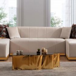 Elisha Ivory Velvet Double Chaise Sectional,seccional,couch/Delivery Available/ Financing Options/Ask For A Discount Code 