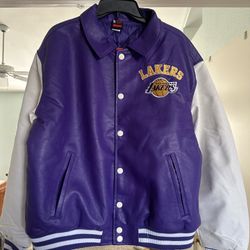 Lakers Top Dawg Faux Pu Collared Varsity Jacket - Purple