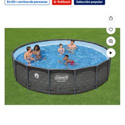 Pool Coleman Power Steel Juego de Piscina sobre el Suelo con Estructura Metálica Redonda de 16 Pies x 42 Pulgadas
