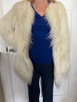 Cream Faux Fur Open Front Coat