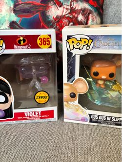 Disney Funko Pops Violet Chase And Gus With Slipper